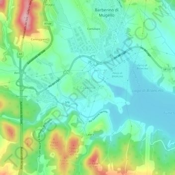 Mapa topográfico Cavallina, altitud, relieve