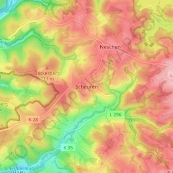 Mapa topográfico Scheuren, altitud, relieve