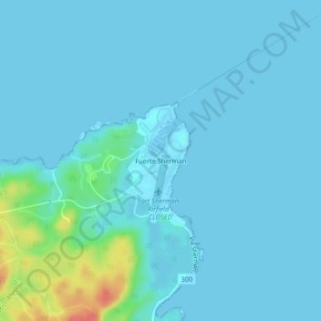 Mapa topográfico Fuerte Sherman, altitud, relieve