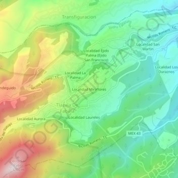 Mapa topográfico Localidad Miraflores, altitud, relieve