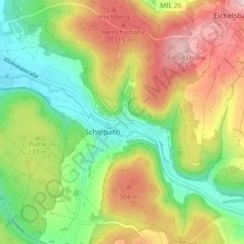 Mapa topográfico Rück, altitud, relieve