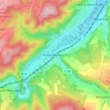 Mapa topográfico Nahbollenbach, altitud, relieve