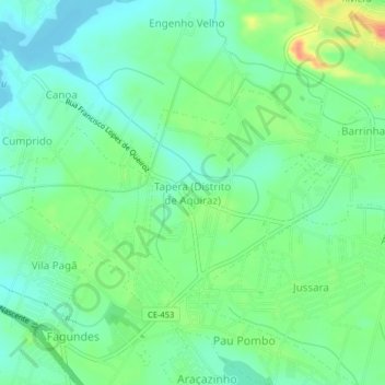 Mapa topográfico Tapera (Distrito de Aquiraz), altitud, relieve
