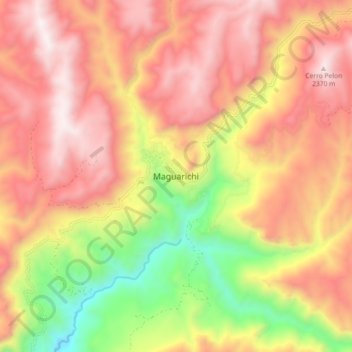 Mapa topográfico Maguarichi, altitud, relieve