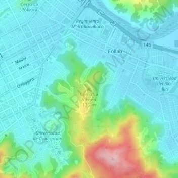 Mapa topográfico Cerro La Virgen, altitud, relieve