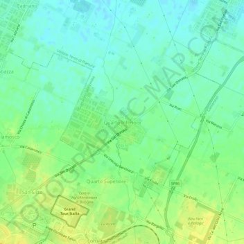 Mapa topográfico Quarto Inferiore, altitud, relieve