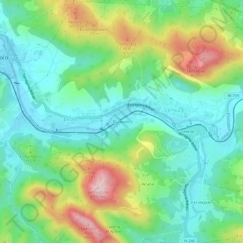 Mapa topográfico Durandio, altitud, relieve