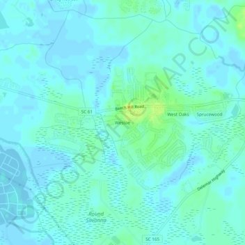 Mapa topográfico Westoe, altitud, relieve