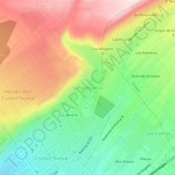 Mapa topográfico Señor Huanta, altitud, relieve