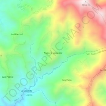 Mapa topográfico Nueve Esperanza, altitud, relieve