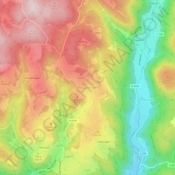 Mapa topográfico Wolpadingen, altitud, relieve