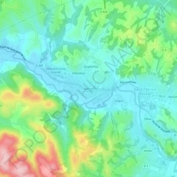Mapa topográfico Ibarrun, altitud, relieve