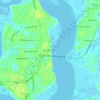 Mapa topográfico Port Royal Landing, altitud, relieve