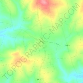Mapa topográfico Onça, altitud, relieve