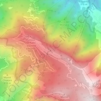 Mapa topográfico Monte Faito, altitud, relieve
