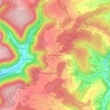 Mapa topográfico Äußerer Vogelsberg, altitud, relieve