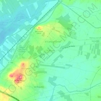 Mapa topográfico el Roser, altitud, relieve