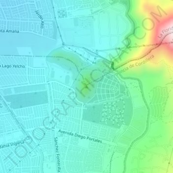 Mapa topográfico Cerro Chequèn, altitud, relieve