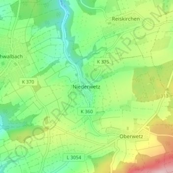 Mapa topográfico Niederwetz, altitud, relieve