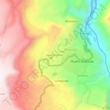 Mapa topográfico Huanca Sancos, altitud, relieve
