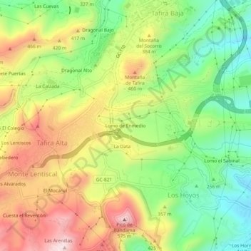 Mapa topográfico Lomo de Enmedio, altitud, relieve