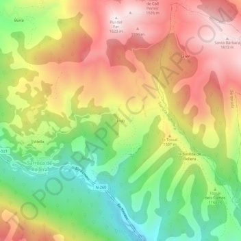 Mapa topográfico Erdo, altitud, relieve