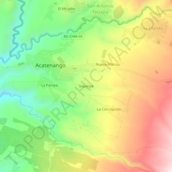 Mapa topográfico Siquinya, altitud, relieve