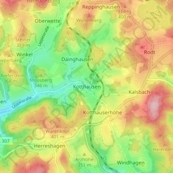 Mapa topográfico Kotthausen, altitud, relieve