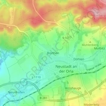 Mapa topográfico Börthen, altitud, relieve