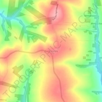 Mapa topográfico Ouro Verde, altitud, relieve
