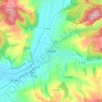Mapa topográfico Dorste, altitud, relieve