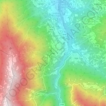 Mapa topográfico Cegni, altitud, relieve