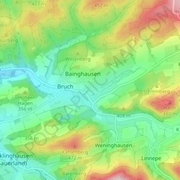 Mapa topográfico Westenfeld, altitud, relieve