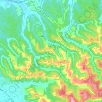 Mapa topográfico Montecastello, altitud, relieve