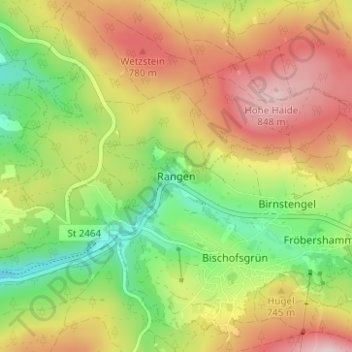 Mapa topográfico Rangen, altitud, relieve