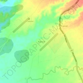 Mapa topográfico El Juncal, altitud, relieve