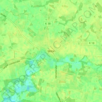 Mapa topográfico Milte, altitud, relieve