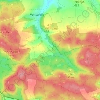Mapa topográfico Bosacker, altitud, relieve