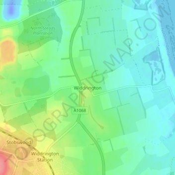 Mapa topográfico Widdrington, altitud, relieve