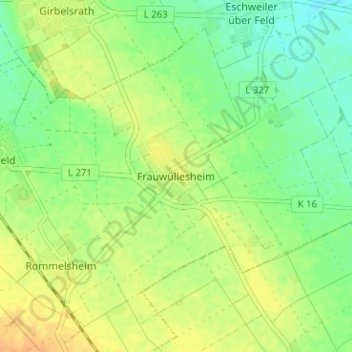 Mapa topográfico Frauwüllesheim, altitud, relieve