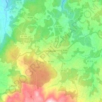 Mapa topográfico A Estrada, altitud, relieve