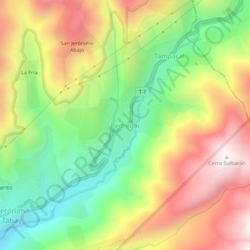 Mapa topográfico Pedregal, altitud, relieve