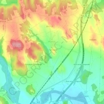 Mapa topográfico la Pobla, altitud, relieve