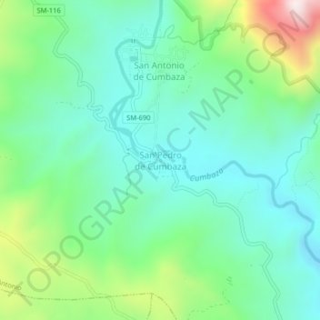 Mapa topográfico San Pedro de Cumbaza, altitud, relieve