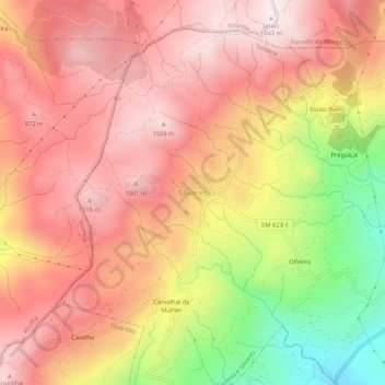 Mapa topográfico Silvares, altitud, relieve