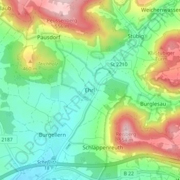 Mapa topográfico Ehrl, altitud, relieve