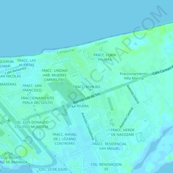 Mapa topográfico FRACC. BIVALBO, altitud, relieve