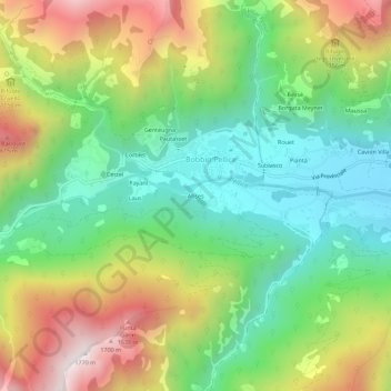 Mapa topográfico Abses, altitud, relieve
