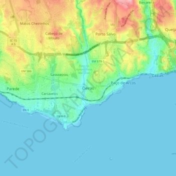 Mapa topográfico Oeiras, altitud, relieve
