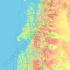 Mapa topográfico Región Aysén del General Carlos Ibáñez del Campo, altitud, relieve